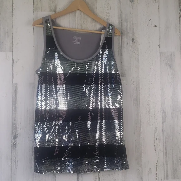 Lane Bryant Tops Lane Bryant Silver Black Sequin Tank Top Size